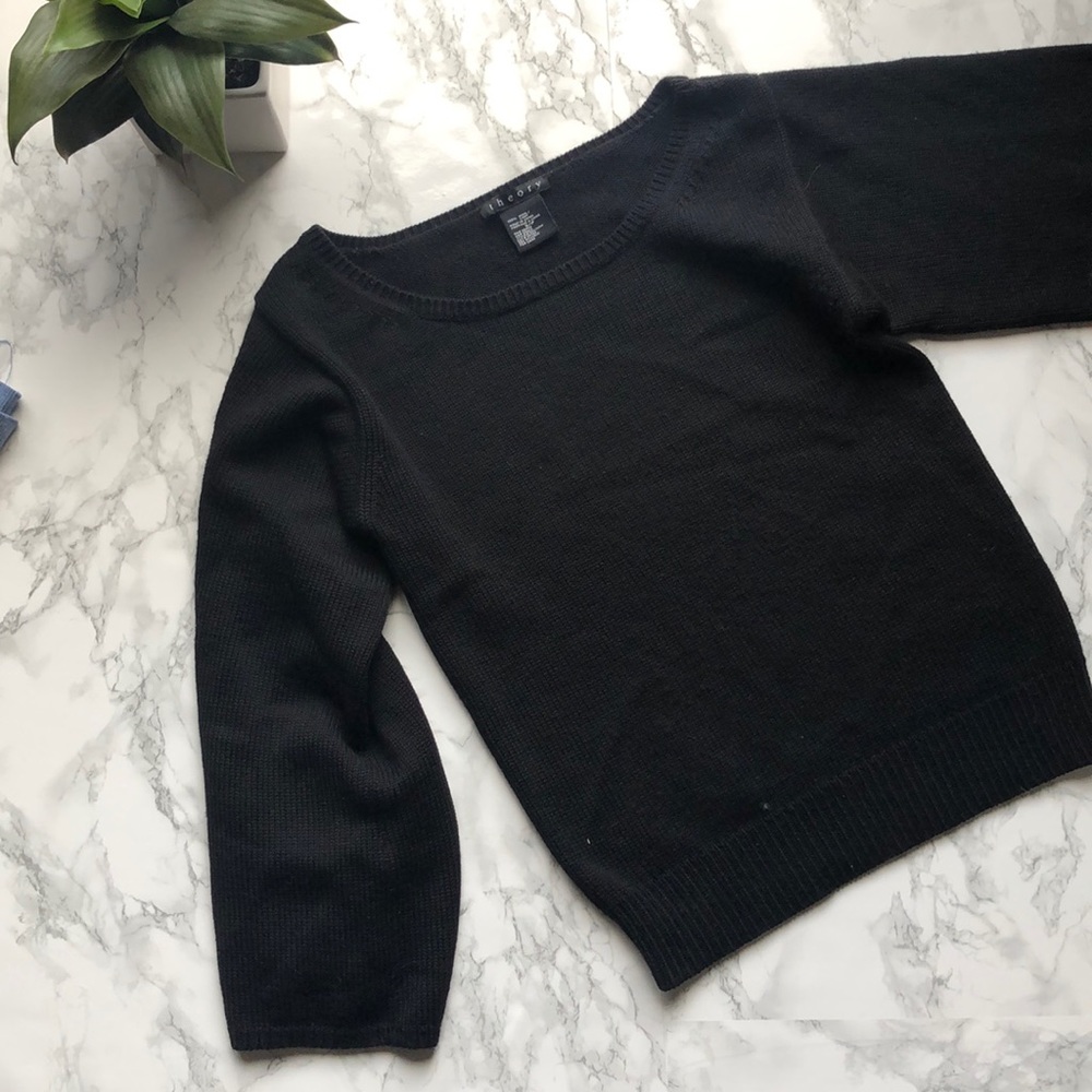 Theory wool bell sleeve black sweater